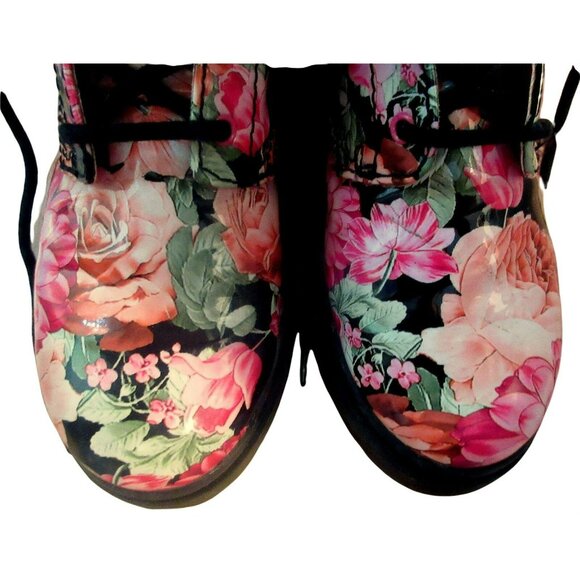 Steve Madden Floral Patent Combat Boots Sz 4 Front Tie Side Zip Cottagecore - Picture 9 of 11